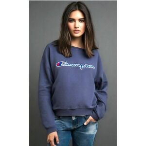 Champion Sweatshirt Womens Size Medium Reverse Weave Spell OutLong Sleeve Blue
